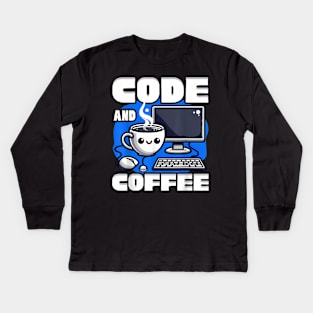 Code and Coffee Programmer Tech Geek Kids Long Sleeve T-Shirt